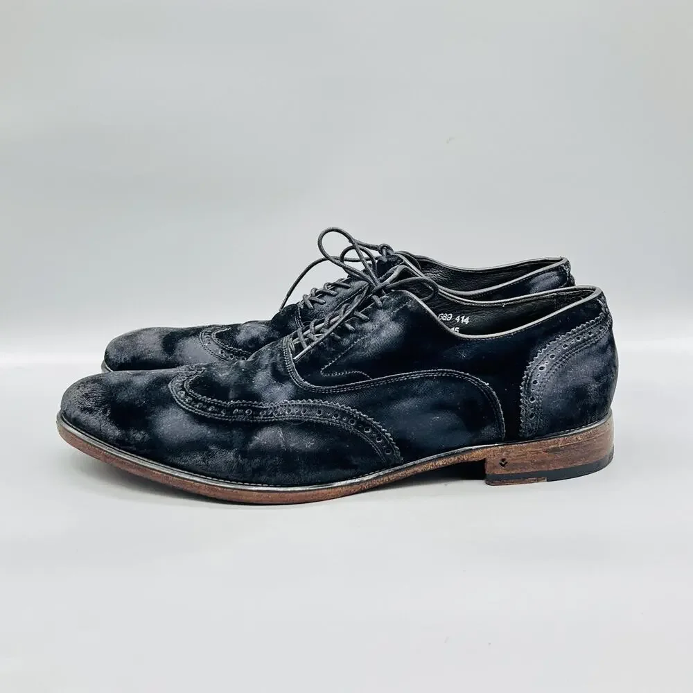 John Varvatos Shoes Mens 15 Black elvet Wingtip Oxford Fleetwood Distressed